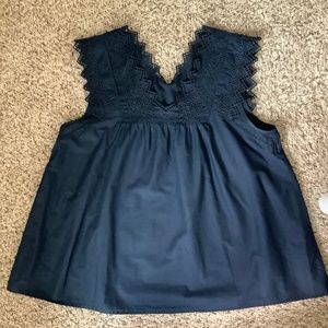 J.Crew navy top with pattern on shoulders